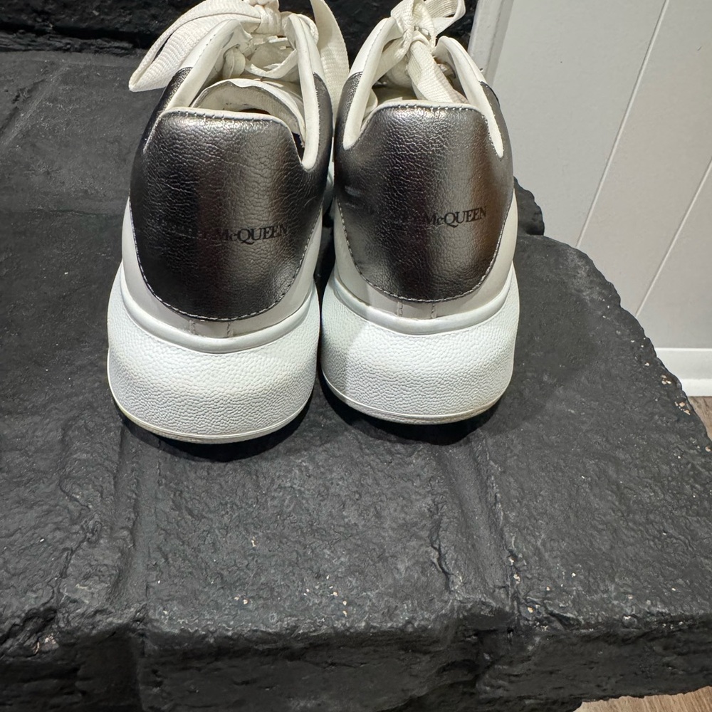 Alexander McQueen White Sneakers with Metallic Silver Heel
